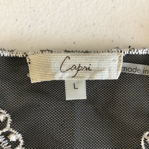 Capri Size Large Sheer Beautifully Embroidered Black Long Sleeve Long Line Top - Picture 7 of 11